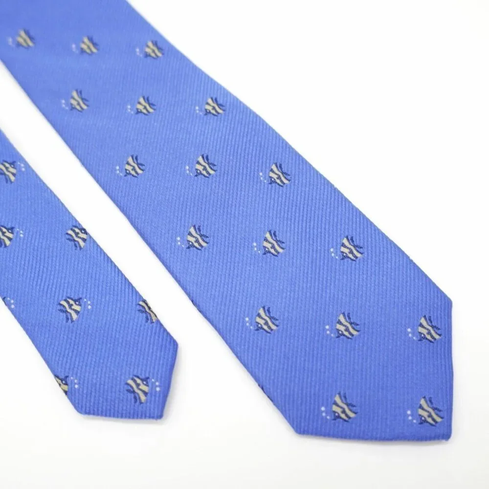 Lauren Ralph Lauren Woven Novelty Fish Blue‎ Short Skinny Silk Tie